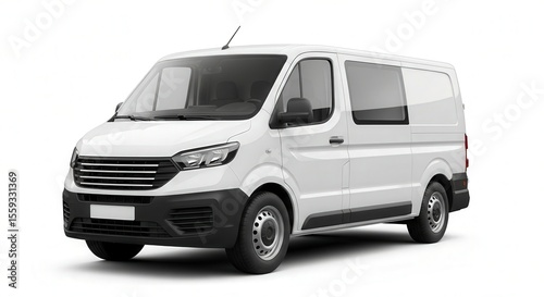 White cargo van for delivery and transport services commercial vehicle isolated studio shot clean background