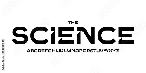 Science technology font, futuristic alphabet for scientific headline, medical digital product logo, display device typography, app UI typographic design. Modern vector typeset.