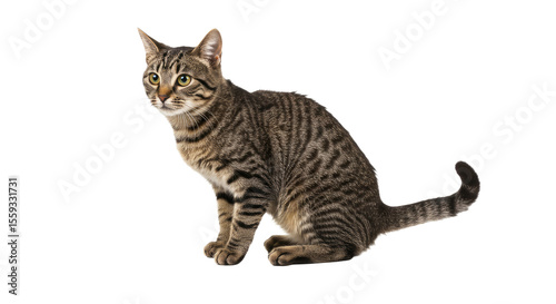 Brown Tabby Cat Sitting Isolated 16.