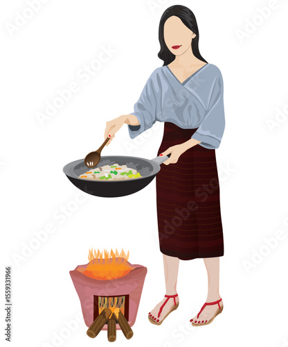Young woman is cooking vector design
