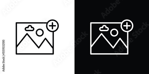 Add photos icon in trendy stroke thin linear style.