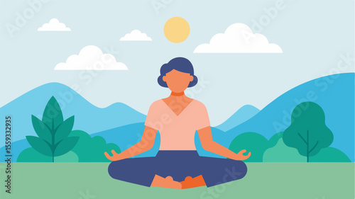 Mindful Meditation A serene illustration of a person meditating outside in nature showcasing the importance of incorporating mindfulness practices into daily routines for improved. Vector illustration