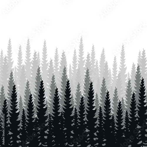 Dense forest, fir and pine natural green landscape, web background, template - Vector illustration