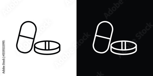 Pills icon in trendy stroke thin linear style.