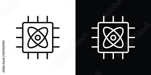Quantum computing icon in trendy stroke thin linear style.