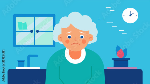 A woman with dementia sits in a doctors office tears streaming down her face as she tries to articulate her symptoms and concerns but her mind is clouded with confusion and she. Vector illustration