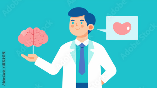 As the doctor moves the model to show the brainstem and cerebellum they outline the impact that degenerative diseases like Parkinsons can have on motor control and coordination.. Vector illustration