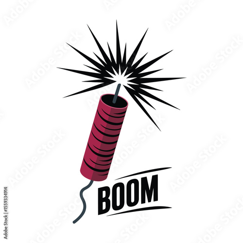 Cartoon dynamite stick with a lit fuse and the word boom