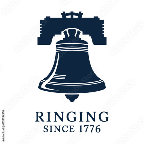 Iconic liberty bell silhouette with text ringing since seventeen seventy six