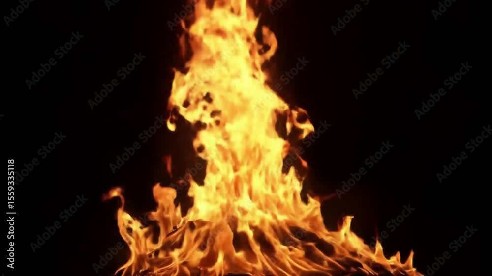 Slow motion of a realistic fire explosion with intense orange flames burning on a black background. Slow motion of a realistic fire explosion with intense orange flames burning on a black background.