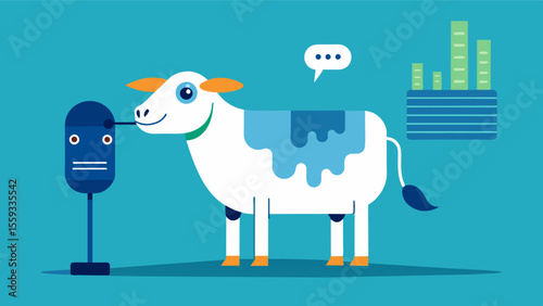 A voice recognition device that can identify and record unusual sounds coming from livestock indicating potential health issues.. Vector illustration