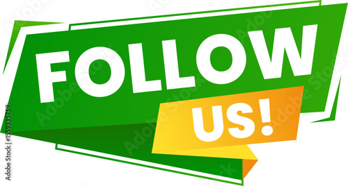 Follow Us Green Banner Tag for Social Media Posts and Account Callouts, Engagement Sign vector illustration