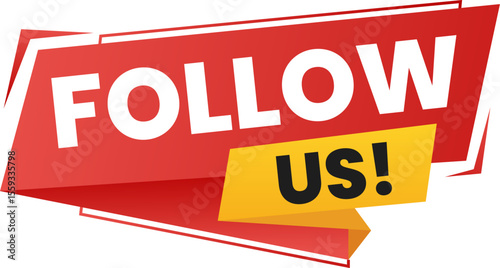 Follow Us Red Banner Tag for YouTube Subscribe Buttons and Social Media, Channel Label vector illustration