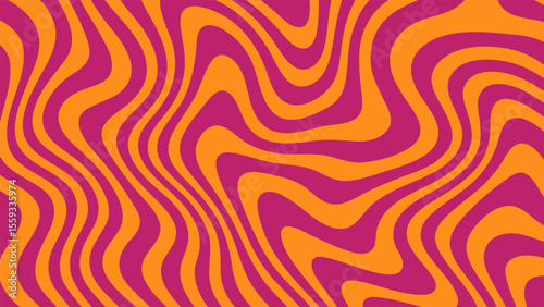 Retro groovy abstract background with fluid wavy lines in orange and pink. Minimalist psychedelic liquid marble texture for a pattern.