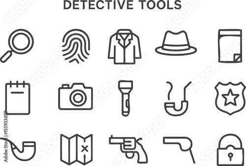 Collection of superhero icons featuring masks, capes, symbols, and action elements in a minimalistic line art style