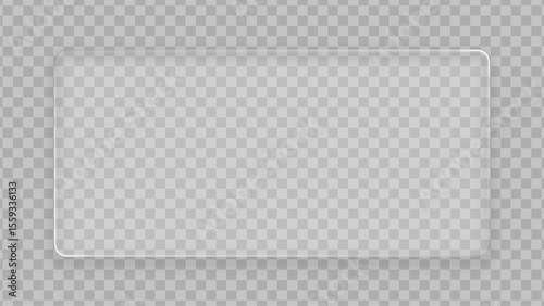 Realistic liquid glass plate for infographic, web design, or ui element. Transparent screen display on checker background.