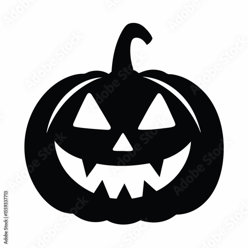Spooky Halloween jack-o'-lantern pumpkin with a scary face, isolated on white for autumn holiday decoration