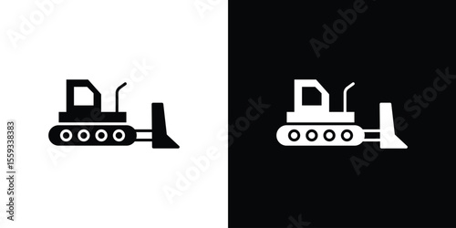 Bulldozer icon in trendy stroke thin linear style.