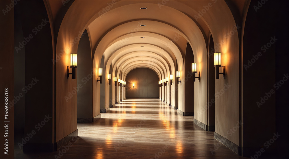 Arched hallway with warm lighting Arched hallway with warm lighting