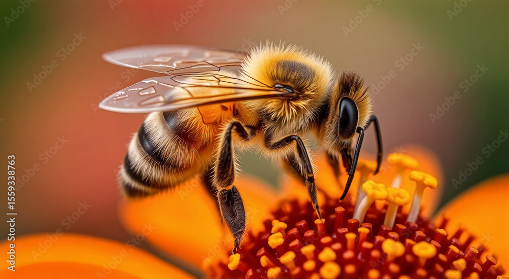 Fototapeta premium Bee collecting nectar on a vibrant flower