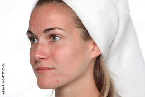 Young woman dealing with acne and skin problems photo