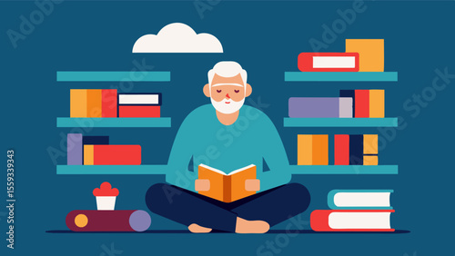 In a cozy reading nook an elderly person sits surrounded by shelves of books each one representing a new adventure for their mind to embark on. With each story their cognitive. Vector illustration