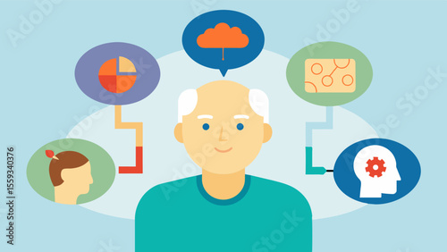 A visual aid showing the progression of dementia and how it affects cognitive abilities emotions and behaviors. The trainer uses this to explain how to best respond and support. Vector illustration