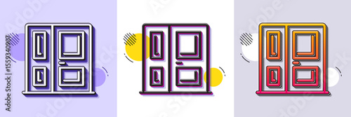 Entrance line icon. Halftone dotted pattern. Gradient icon with grain shadow. Entry door sign. Building exit symbol. Line entrance icon. Various designs. Vector