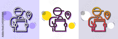 Delivery man line icon. Halftone dotted pattern. Gradient icon with grain shadow. Courier location sign. Order delivery symbol. Line delivery man icon. Various designs. Vector