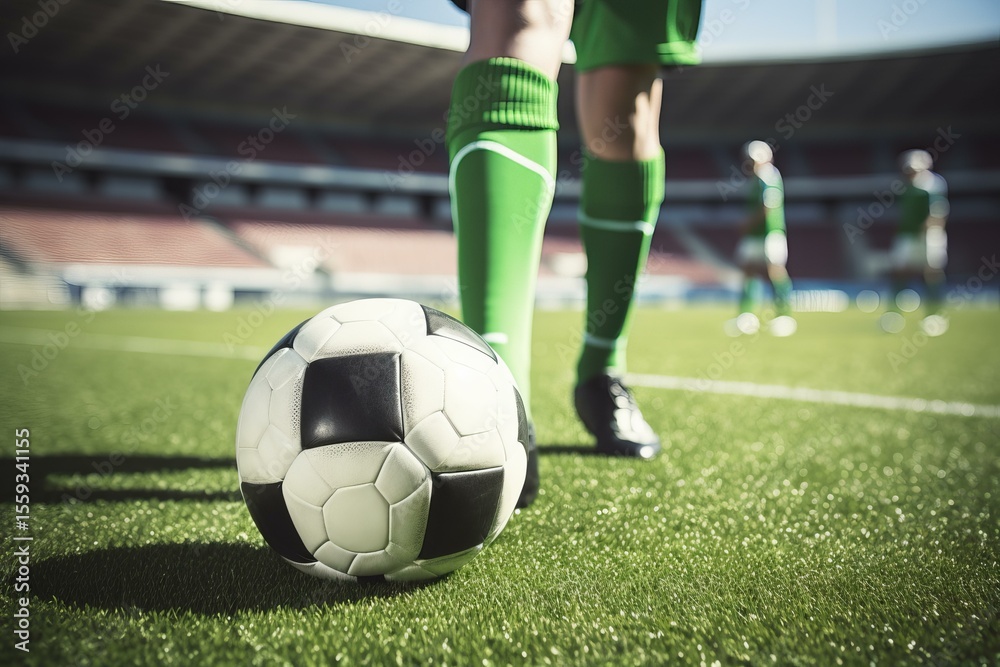 Fototapeta premium Soccer player getting ready to kick the ball during a sunny day in a stadium