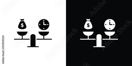 Time and money compare scale icon in trendy stroke thin linear style.