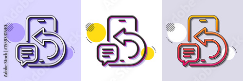 Phone message line icon. Halftone dotted pattern. Gradient icon with grain shadow. Smartphone app sign. Cellphone mobile device symbol. Line phone message icon. Various designs. Vector