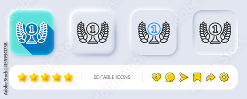 Laureate award line icon. Neumorphic, Flat shadow, 3d buttons. Winner prize symbol. Prize with Laurel wreath sign. Line laureate award icon. Social media icons. Vector