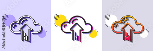 Cloud computing upload line icon. Halftone dotted pattern. Gradient icon with grain shadow. Internet data storage sign. File hosting technology symbol. Line cloud upload icon. Various designs. Vector