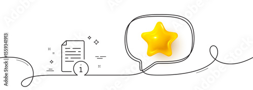 Instruction line icon. Continuous line with 3d star. User manual sign. Information document symbol. 3d star in speech bubble. Manual single line ribbon. Loop curve pattern. Vector