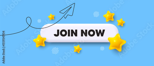 Join now search bar. Share plane line icon. Join now. Become member sign. Join team symbol. Search button with 3d stars. Vector