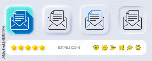 Mail correspondence line icon. Neumorphic, Flat shadow, 3d buttons. Read Message sign. E-mail symbol. Line mail correspondence icon. Social media icons. Vector