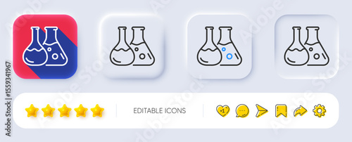Chemistry lab line icon. Neumorphic, Flat shadow, 3d buttons. Laboratory flask sign. Analysis symbol. Line chemistry lab icon. Social media icons. Vector