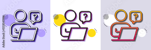 Online question line icon. Halftone dotted pattern. Gradient icon with grain shadow. Ask help sign. Outsource support symbol. Line online question icon. Various designs. Vector