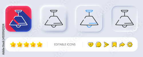 Ceiling lamp line icon. Neumorphic, Flat shadow, 3d buttons. Fixture light sign. Interior illuminate symbol. Line ceiling lamp icon. Social media icons. Vector