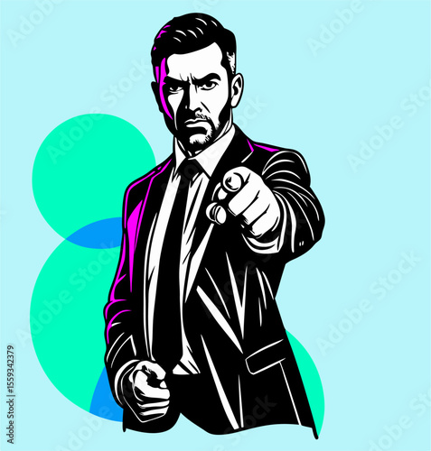 Serious Businessman Pointing at Viewer, Close-up Portrait