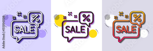 Discounts chat bubble line icon. Halftone dotted pattern. Gradient icon with grain shadow. Sale offer sign. Promotion price symbol. Line discounts bubble icon. Various designs. Vector