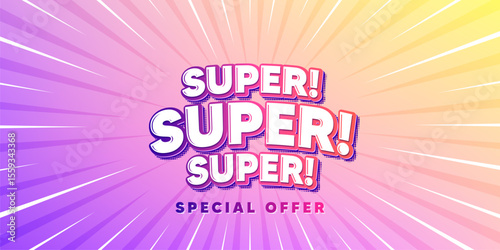 Super sun rays gradient banner. Light burst background. Super tag. Special offer sign. Best value promotion symbol. Gradient sun rays. Sunburst light. Vector