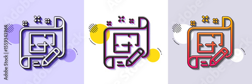Architect line icon. Halftone dotted pattern. Gradient icon with grain shadow. Engineering plan sign. Edit project document. Line architect plan icon. Various designs. Vector