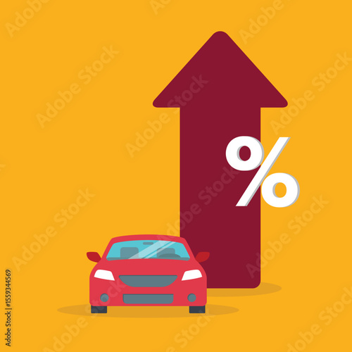 Car with a percentage symbol , symbolizing transport, dealership and financial topics.	