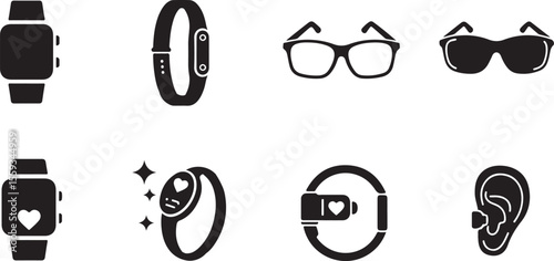 Smartwatch fitness tracker eyeglasses sunglasses earbud vector