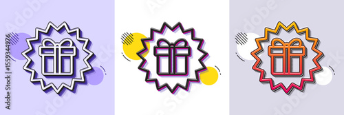 Gift box offer line icon. Halftone dotted pattern. Gradient icon with grain shadow. Present or Sale sign. Birthday Shopping symbol. Package in Gift Wrap. Line surprise gift icon. Vector