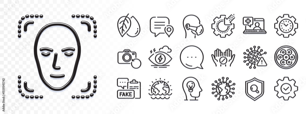 Fototapeta premium Cable section, Time management and Recovery photo line icons for web app. Glare of light effect. Message icon. Pack of Face detection, Mineral oil, Medical help pictogram icons. Vector