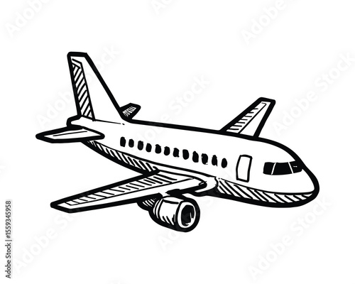 Airplane Sketch Style Illustration for Travel and Transportation in Black and White