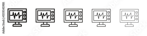 EKG monitor icon in trendy filled solid style in black and white colors
